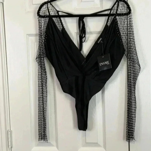 Envme Luna Black Bodysuit With Rhinestone Sleeves Size S - Picture 11 of 16